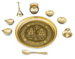 Bengalen Brass Pooja thali 8 Inch with Accessories Ganesh Lakshmi Design Puja Set Wedding Return Gift Items