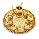 Bengalen Brass Pooja Thali Set 12 Inch with Pital Plate Kalash Bowl Spoon Palli Ghanti Kuber Diya Chandan Wati Dhup Dan Puja Thali for Diwali Home Office Mandir Wedding Return Gift Items
