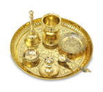BENGALEN Brass Pooja Thali Set with Grey Gift Box 8 Inch