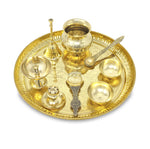 BENGALEN Brass Pooja Thali Set with Red Gift Box 10 Inch