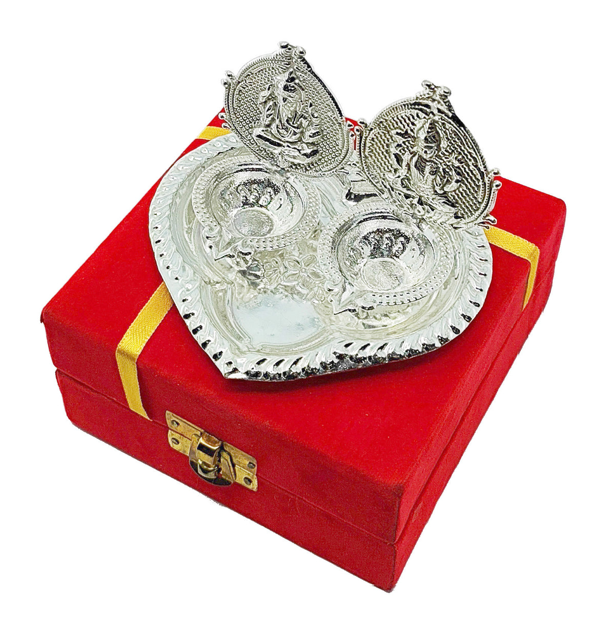 Ganesh Lakshmi Statue Diya Silver with Red Gift Box