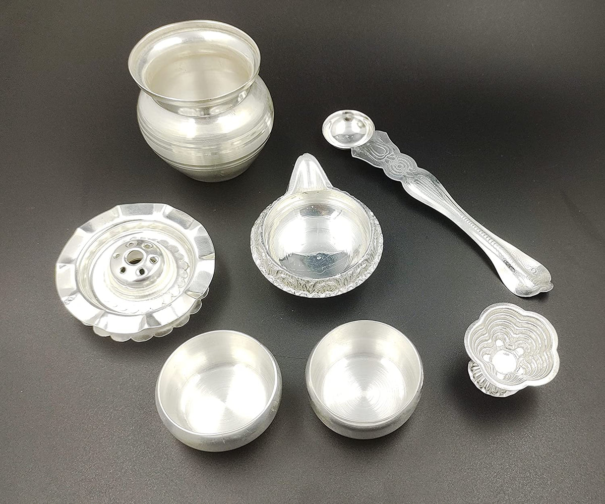 Silver Plated Swastik Design Puja Thali Set Festival Ethnic Pooja Items for Home Temple Office Wedding Return Gift Items