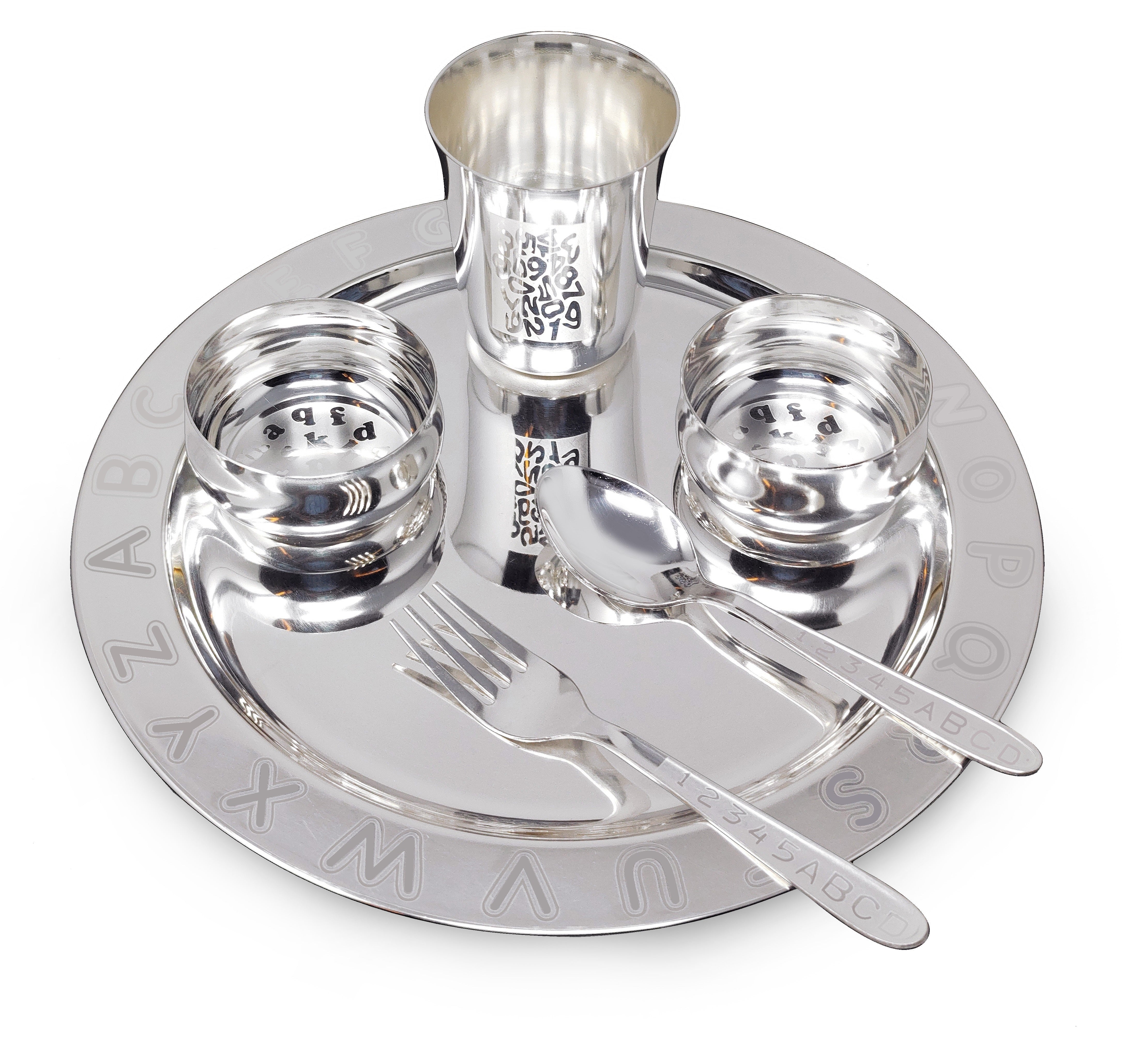 Bengalen Silver Plated Baby Dinner Set With Gray Velvet Box for Gift Rice Ceremony Annaprashan Sanskar for Boys Girls Kids Birthday Return Festive Gift Items