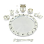 BENGALEN Pooja Thali Set 9 Inch Silver Plated with Gray Gift Box
