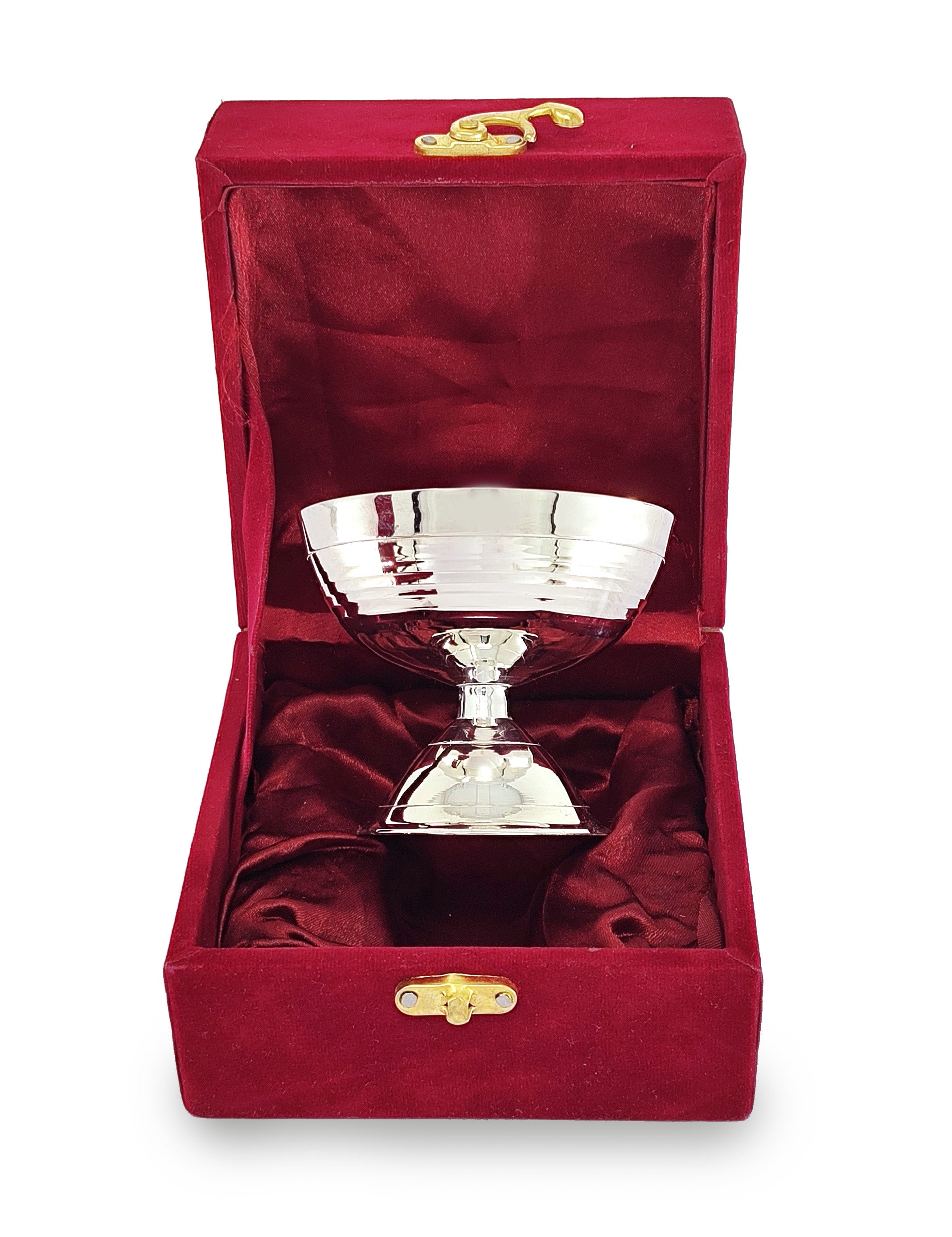 BENGALEN Silver Plated Piyali Diya Small with Red Velvet Gift Box Traditional Oil Lamp Deepak Lamp Panchmahal Deepam for Pooja Mandir Diwali Indian Puja Items Wedding Return Gifts
