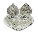 Ganesh Lakshmi Statue Diya Silver with Red Gift Box