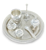 BENGALEN Pooja Thali Set Silver Plated with Gift Box Designed Puja Plate 22 CM Kalash Bowl Ghanti Spoon Dhup Dan Diya for Home Office Diwali Wedding Return Gift Items
