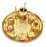 Bengalen Brass Pooja Thali Set 12 Inch with Pital Plate Kalash Bowl Spoon Palli Ghanti Kuber Diya Chandan Wati Dhup Dan Puja Thali for Diwali Home Office Mandir Wedding Return Gift Items