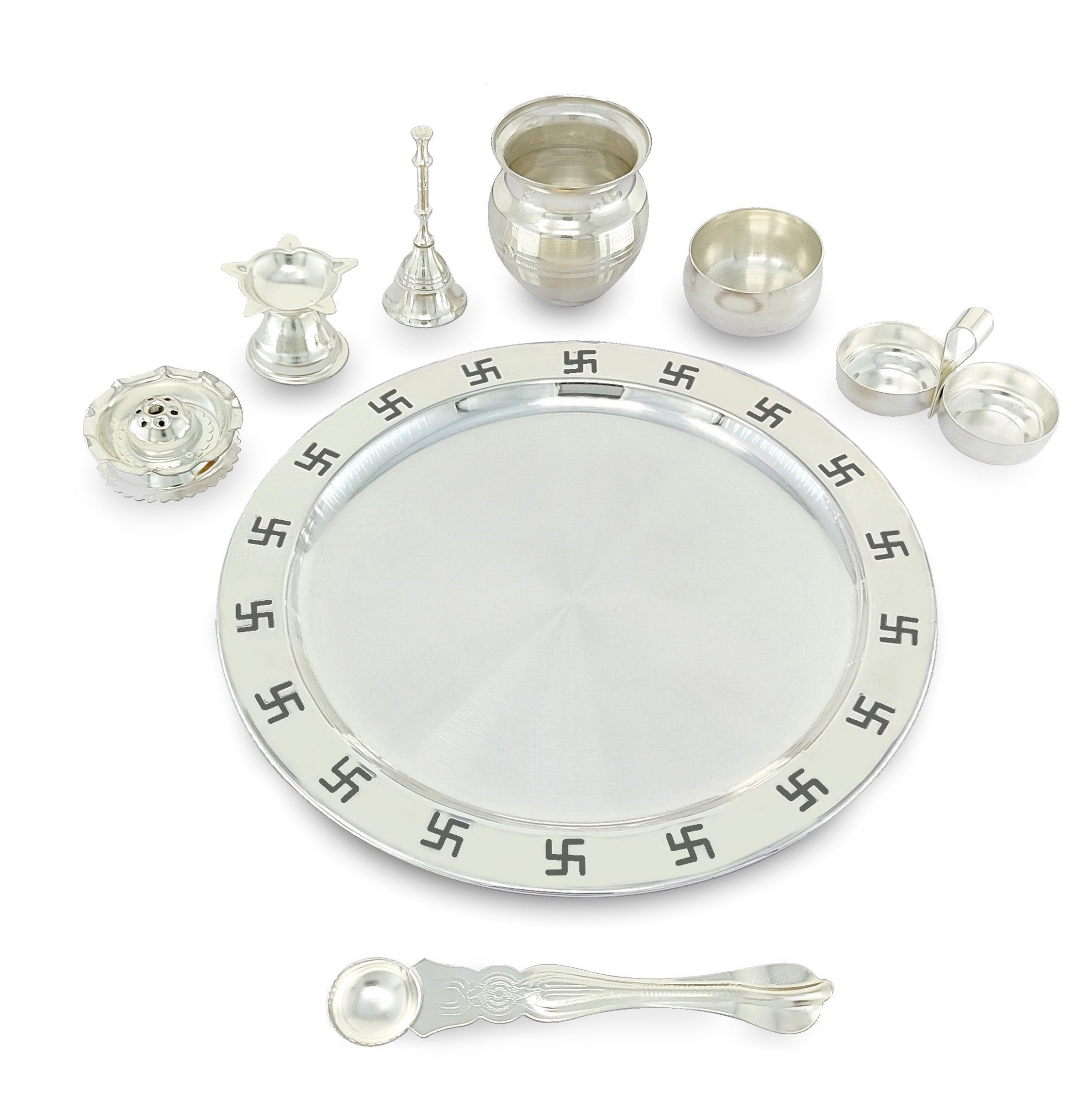 BENGALEN Pooja Thali Set 9 Inch Silver Plated with Red Gift Box