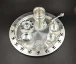 Silver Plated Swastik Design Puja Thali Set Festival Ethnic Pooja Items for Home Temple Office Wedding Return Gift Items
