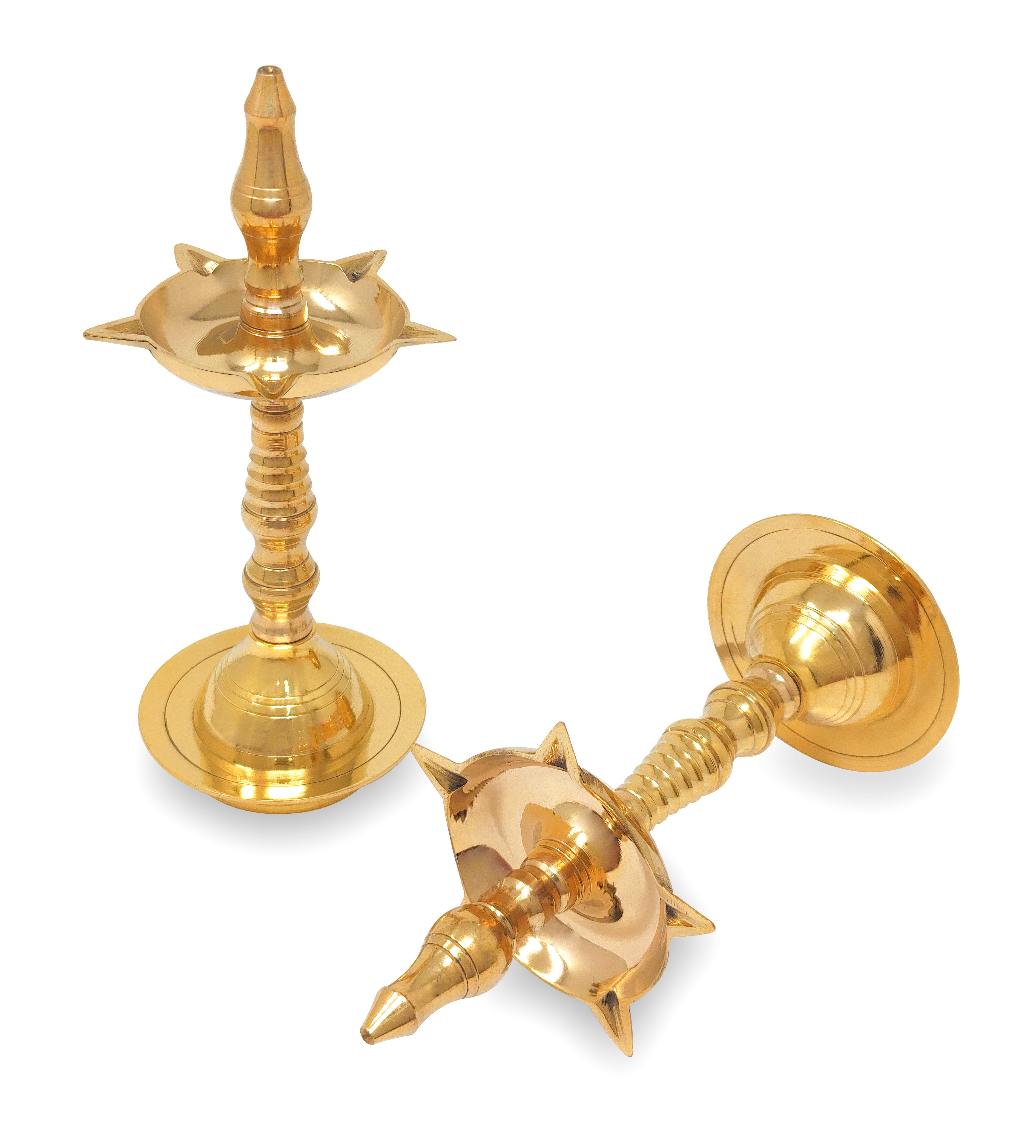 Bengalen Brass Kerala Diya Traditional Oil Lamp Samai Deepak Lamp Kutthu vilakku Panchmahal Deepam for Pooja Mandir Diwali Indian Wedding Return Gift Items Puja Set of 2