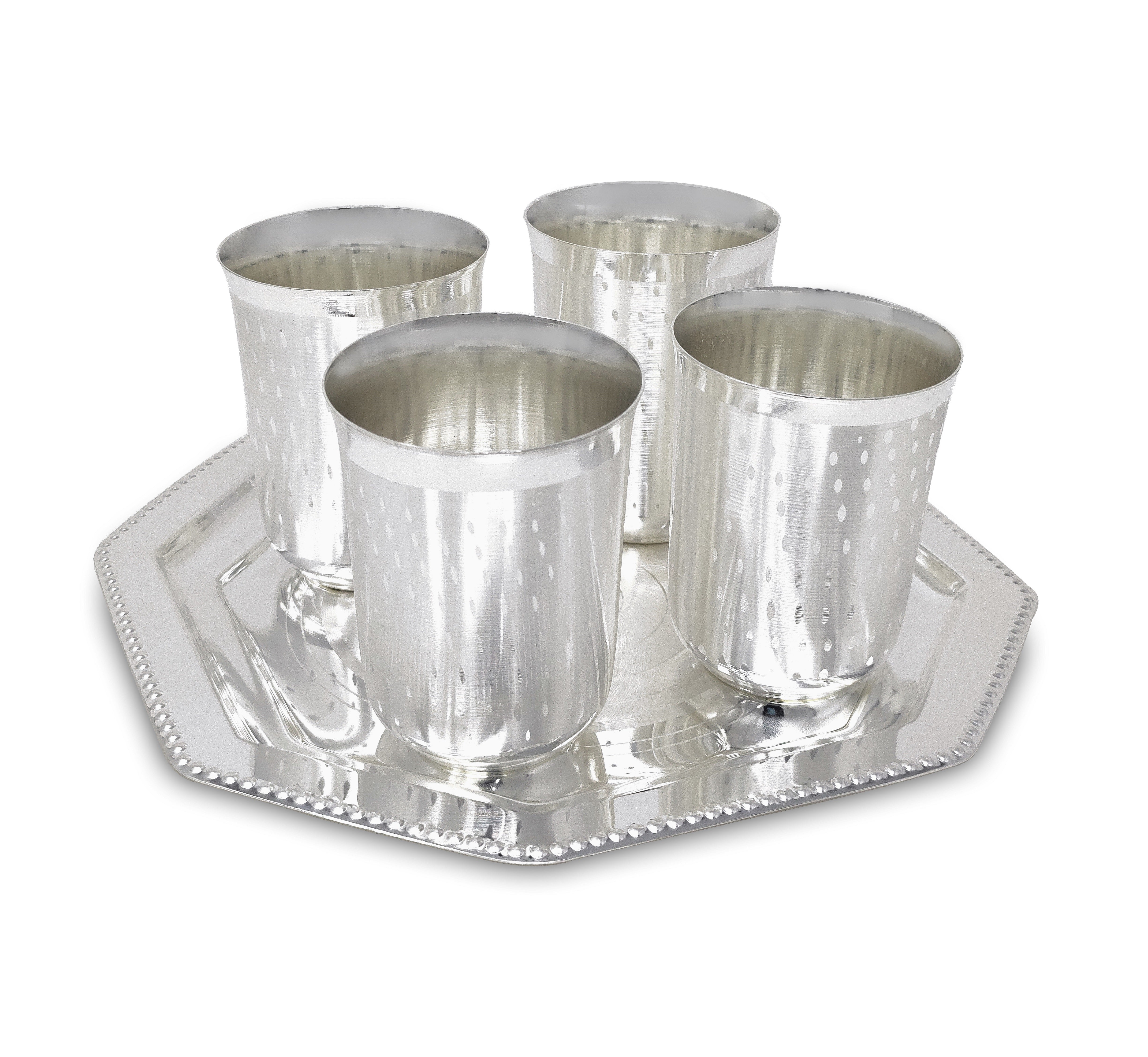 BENGALEN Glass Tray Set Silver Plated Dessert Dry Fruits Ice Cream Serving Diwali Christmas Eid Wedding Return Gifts Friends Family Home Decoration Housewarming Corporate Gift Items