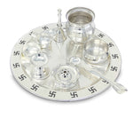 BENGALEN Pooja Thali Set 9 Inch Silver Plated with Gray Gift Box