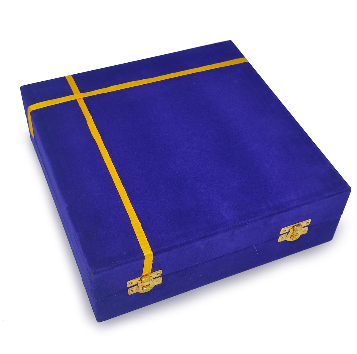 BENGALEN Pooja Thali Set Silver Plated with Blue Gift Box Om Designed 22 cm Puja Plate Kalash Bowl Ghanti Spoon Dhup Dan Diya for Home Office Diwali Wedding Return Gift Items
