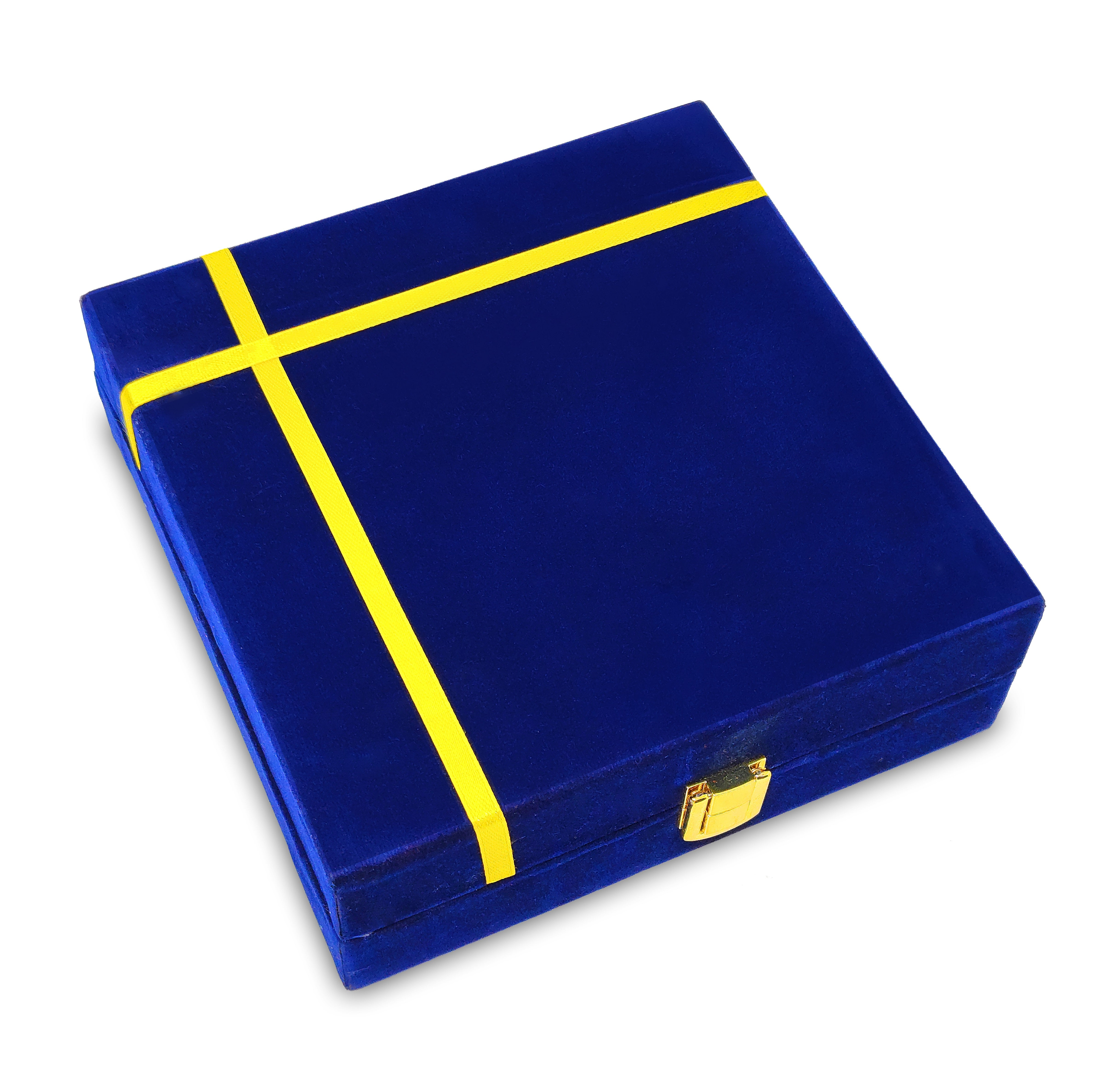 BENGALEN Pooja thali Set Brass Small 6 Inch With Blue Gift Box Laddu Gopal Bhog Thali for Janmashtami Decoration Puja Item Festival Puja Krishna Bhog Thali Set for Home Office Mandir Return Gift Items