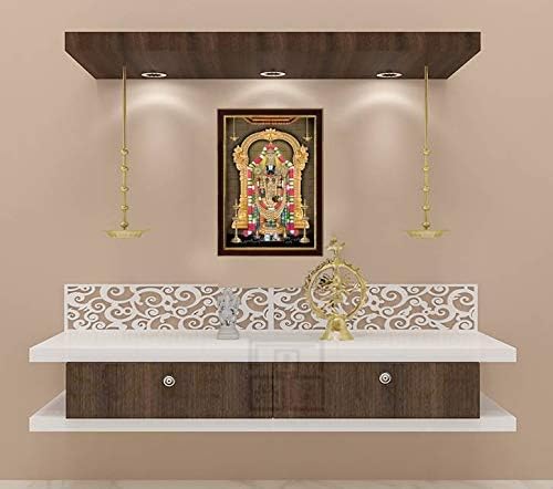 Lord Tirupati Balaji Sparkle Coated Digital Reprint Painting Wall Art Decor Statue Idol for Home Decoration Living Room Office