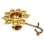 9 Diya Aarti Lamp with Handle Traditional Pooja Deepam Multi-Wick Oil Lamp for Temple, Diwali & Religious Ceremonies