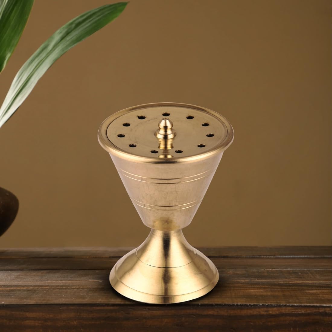 Damru Agardan  Brass Incense Holder, Damru Shaped Agarbatti Stand, Golden, Traditional Design