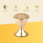 Damru Agardan  Brass Incense Holder, Damru Shaped Agarbatti Stand, Golden, Traditional Design