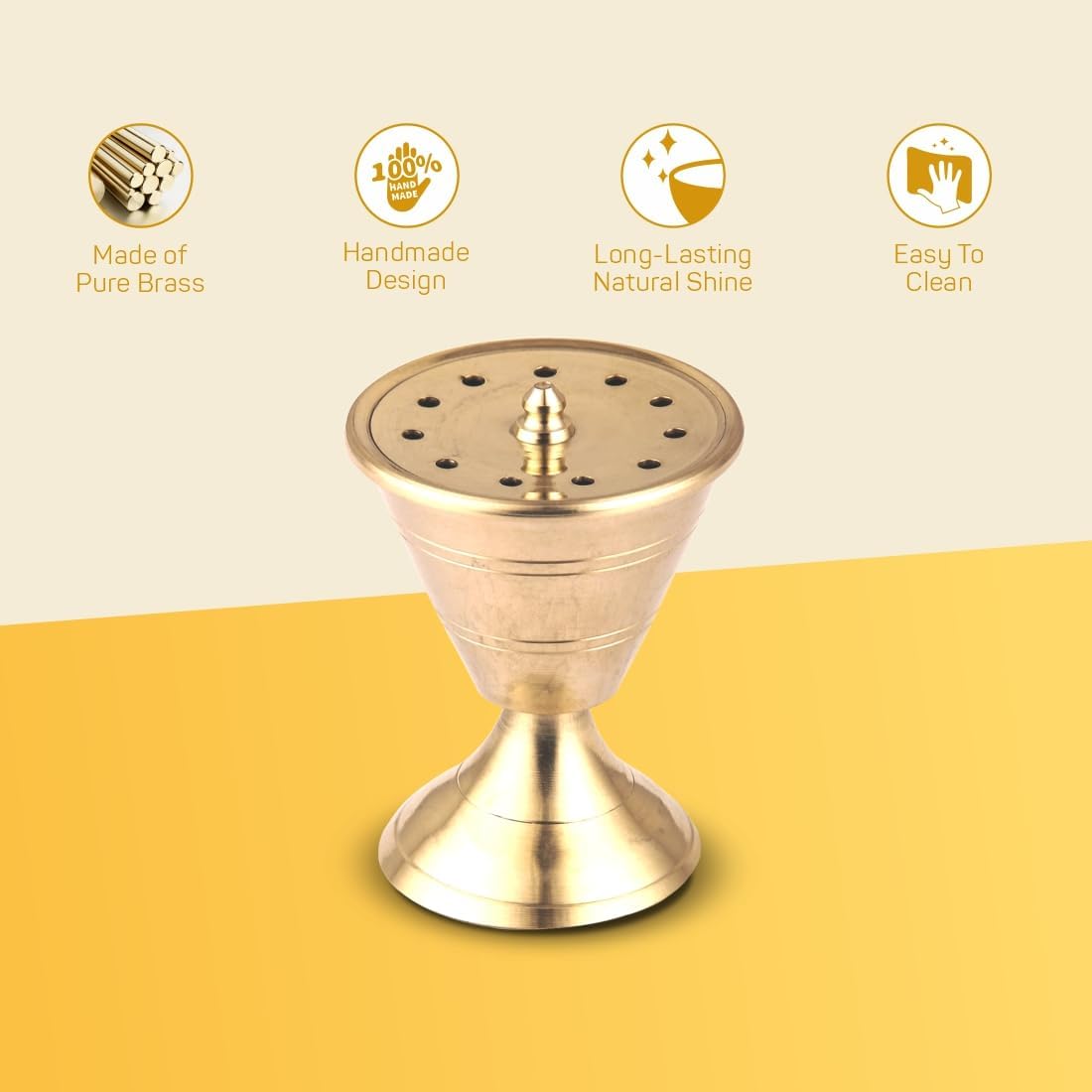 Damru Agardan  Brass Incense Holder, Damru Shaped Agarbatti Stand, Golden, Traditional Design