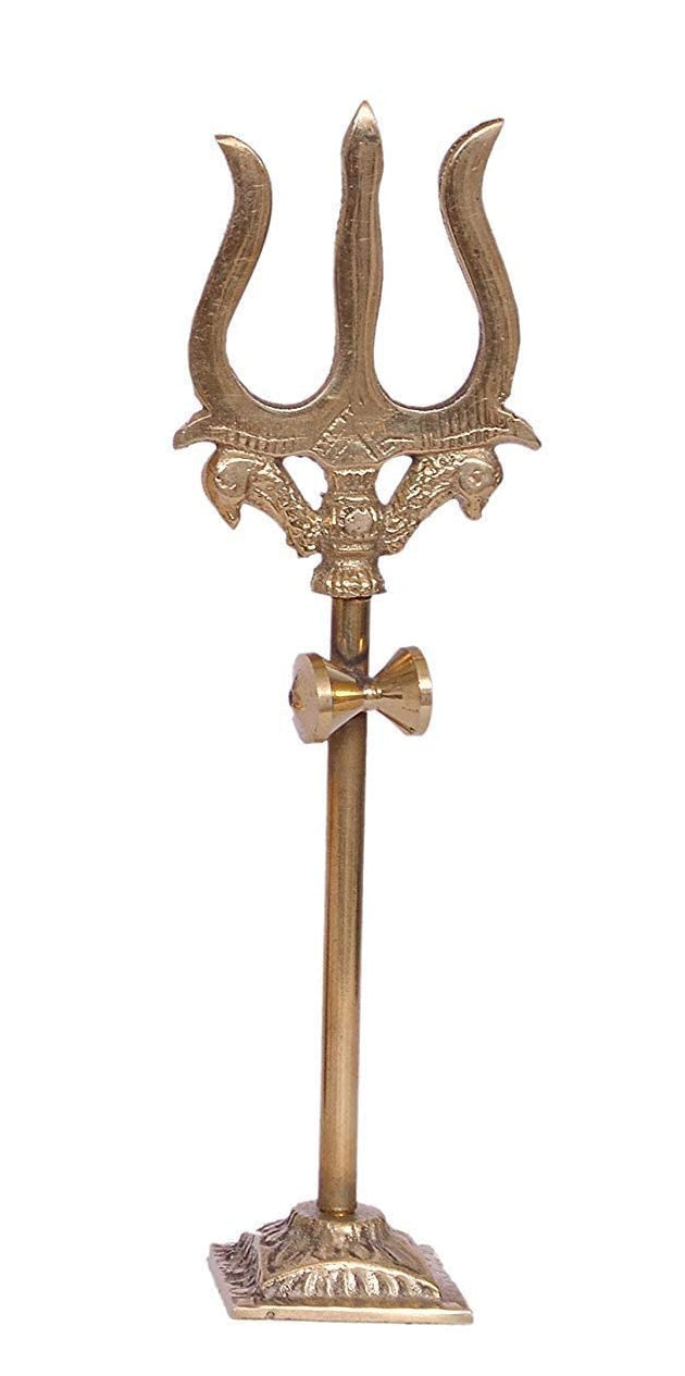 Trishul Golden Brass Handcrafted Trishul with Damru Statue for Pooja Mandir Home Temple