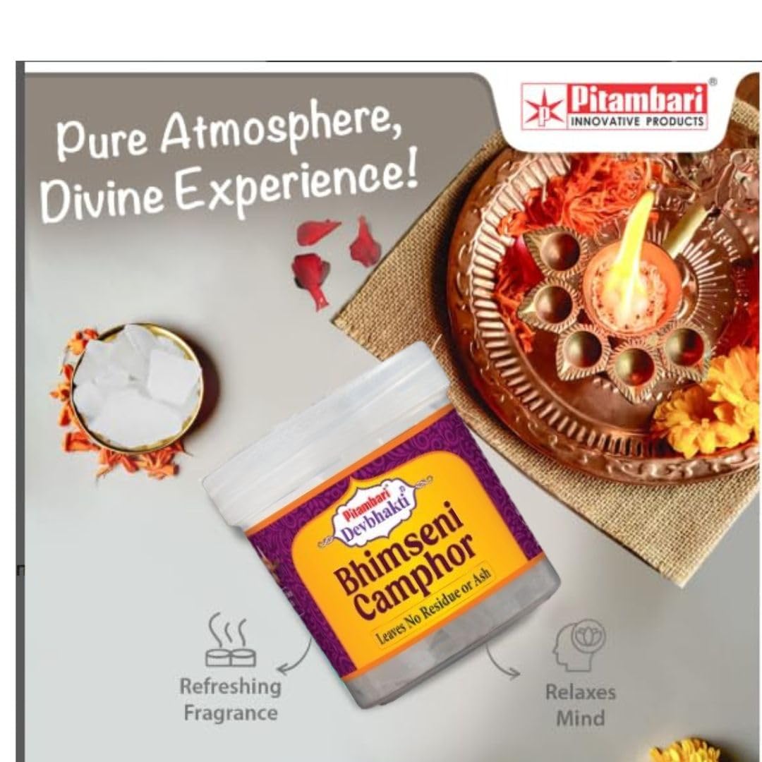 Pitambari Bhimseni Karpoor Pure Camphor Jar 100% Organic for Puja, Festivals & Other Religious Ritual