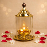 Brass Akhand Diya with Borosilicate Glass Cover