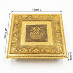 Chowki Golden 8" Sinhasan with Kalash Design Wooden Chowki