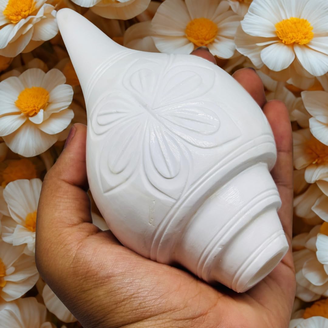 Blowing Shankh Original Conch Shell for Pooja Yoga Meditation White Glossy Finish Natural Artisan Crafted