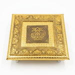 Chowki Golden 8" Sinhasan with Kalash Design Wooden Chowki