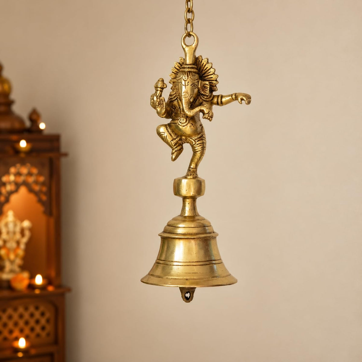 Dancing Ganpati Pure Brass Hanging Bells for Pooja Room