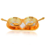 BENGALEN Gold & Silver Plated Bowl Spoon Tray Set Dessert Dry Fruits Serving Diwali Christmas Eid Wedding Return Gifts Friends Family Home Decoration Housewarming Corporate Gift Items (Gold Plated)