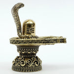 Shiva Lingam Brass Statue with Vasuki Serpent and Wood Base for Puja Mandir Room, Home Decor