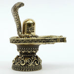 Shiva Lingam Brass Statue with Vasuki Serpent and Wood Base for Puja Mandir Room, Home Decor