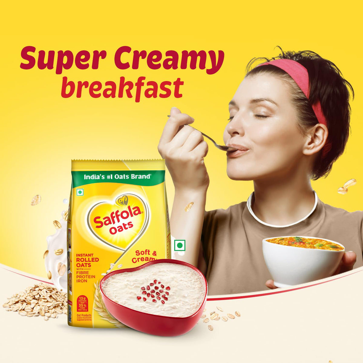 Oats 1Kg High Protein 10g High Fibre Instant Rolled Oats Soft and Creamy