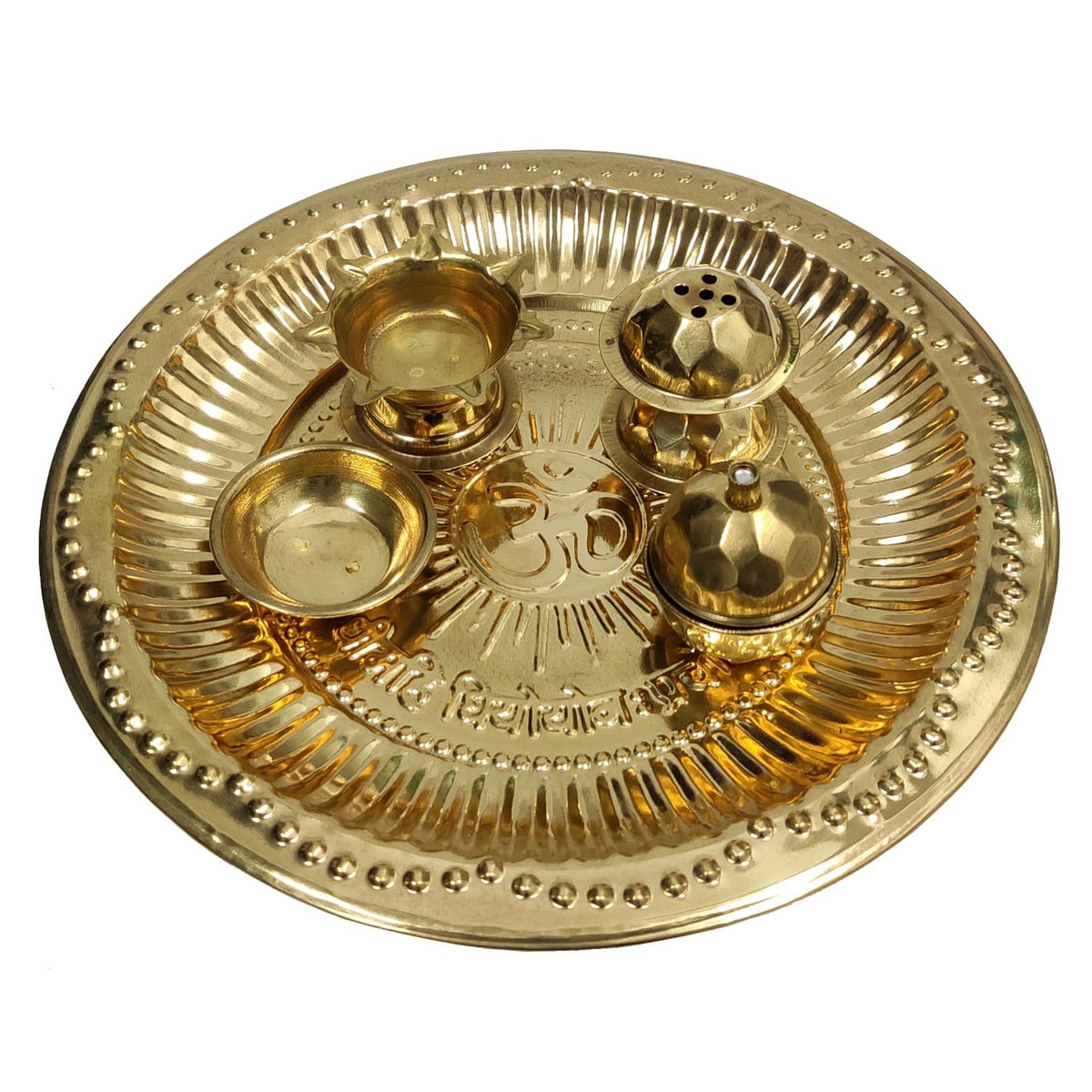 Puja Thali Light Weight Pooja Plate Thali Diya, Katori Bowl, Sindoor-Chawal Box, Incense Sticks Stand