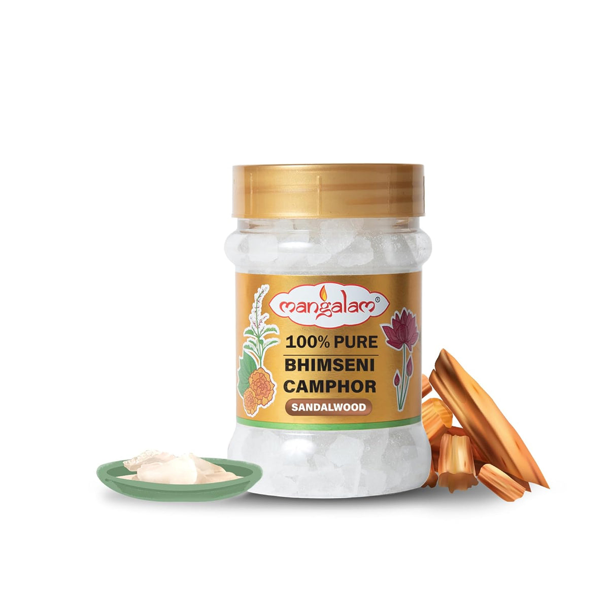 Bhimseni Sandalwood Camphor 100g 100% Pure for Puja, Aromatherapy & Air Freshener Sweet Fragrance
