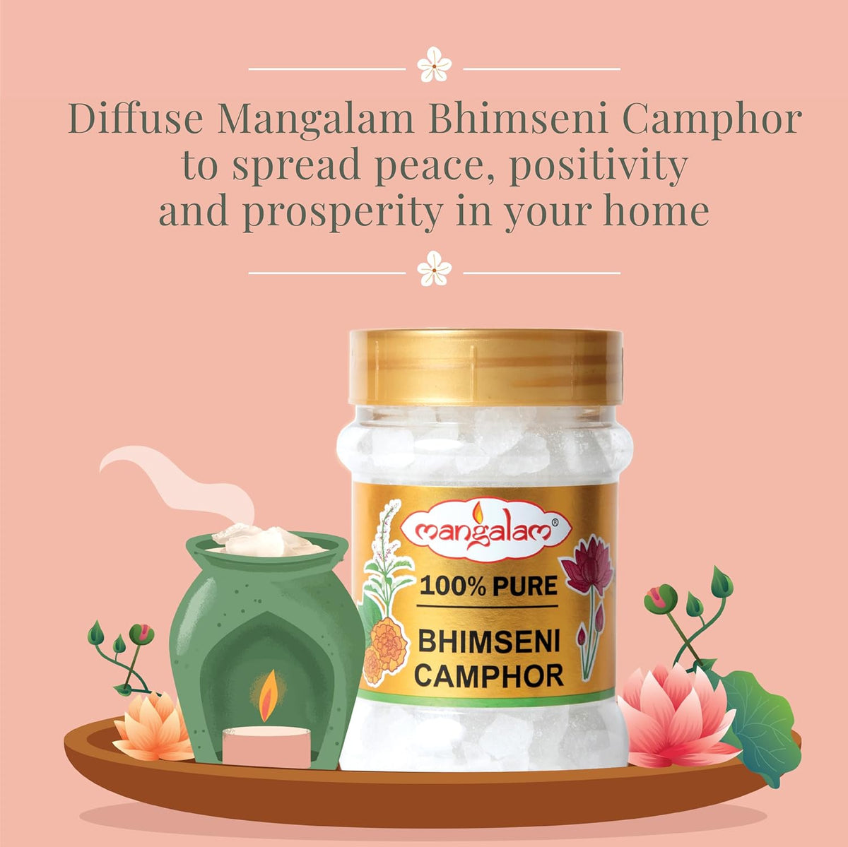 MANGALAM Bhimseni Camphor Jar Pack Of 1 100% Pure For Puja, Aromatherapy & Air Freshener Sweet Fragrance