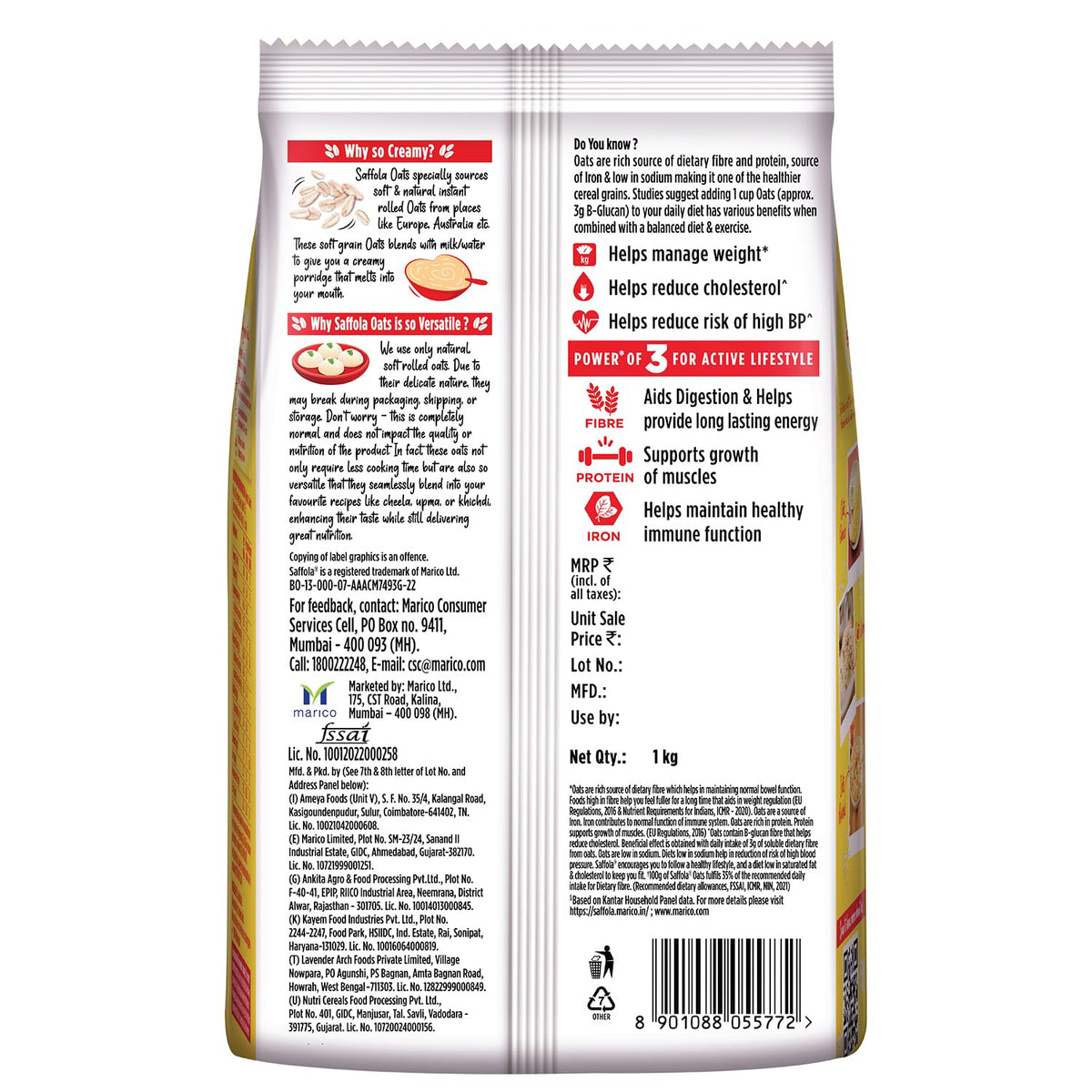 Oats 1Kg High Protein 10g High Fibre Instant Rolled Oats Soft and Creamy