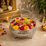 Silver Basket German Silver Metal Basket Premium Return Gift Hamper Basket for Dry Fruits