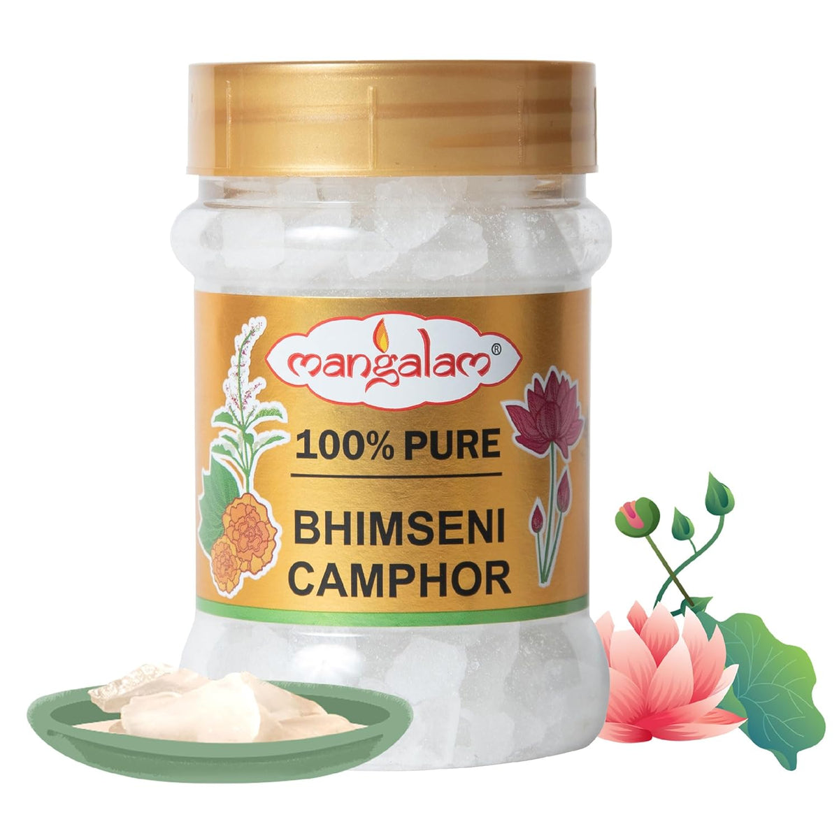 MANGALAM Bhimseni Camphor Jar Pack Of 1 100% Pure For Puja, Aromatherapy & Air Freshener Sweet Fragrance