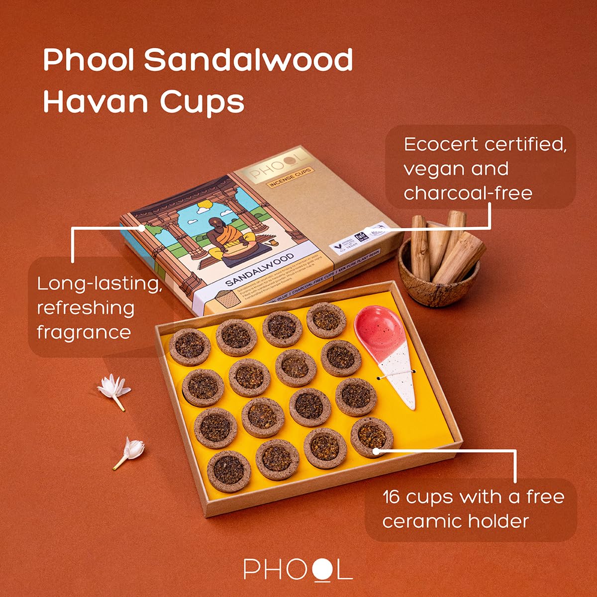 Phool Sandalwood Havan Cups