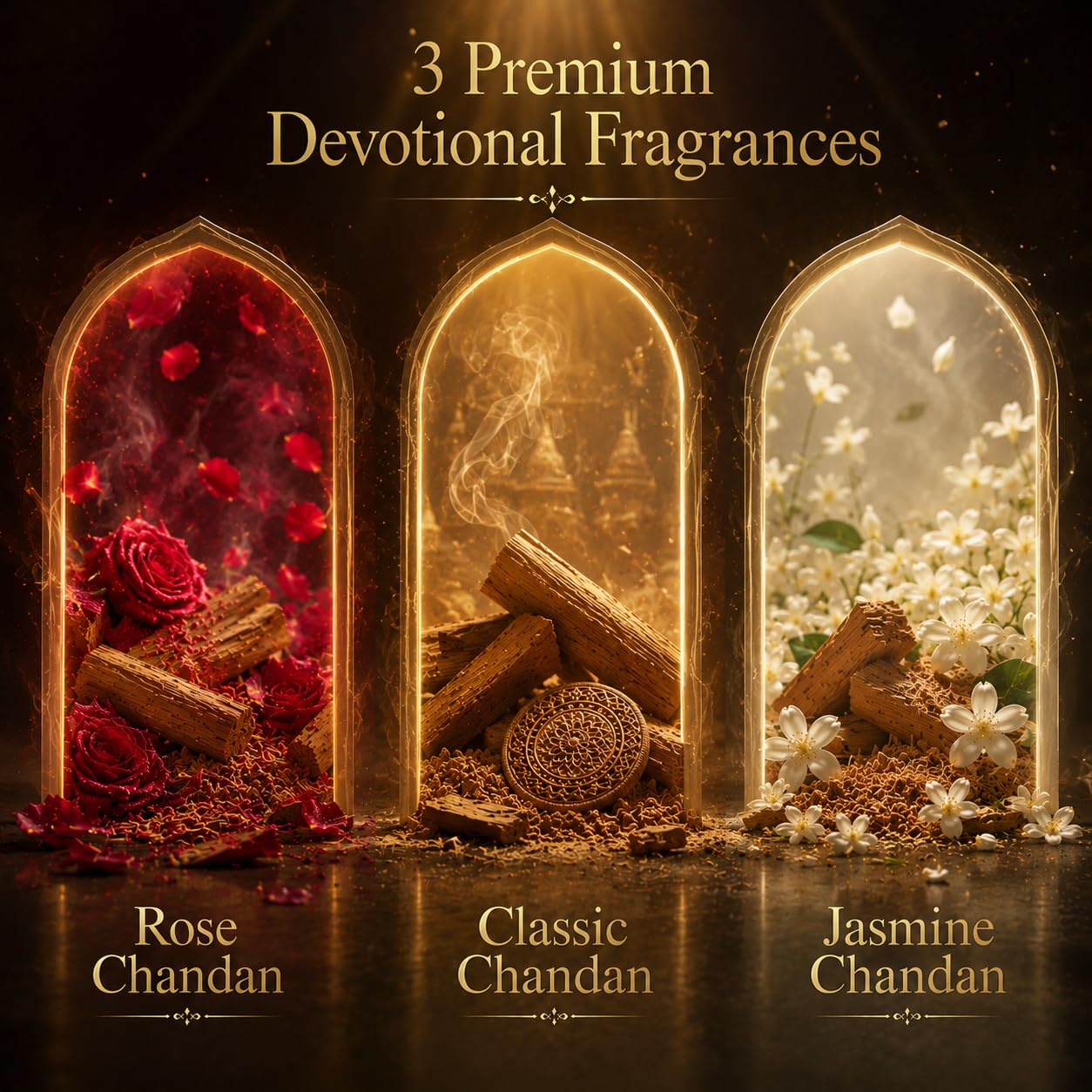 Mangaldeep 3in1 Agarbatti Soothing Fragrances of Classic Chandan Rose & Jasmine