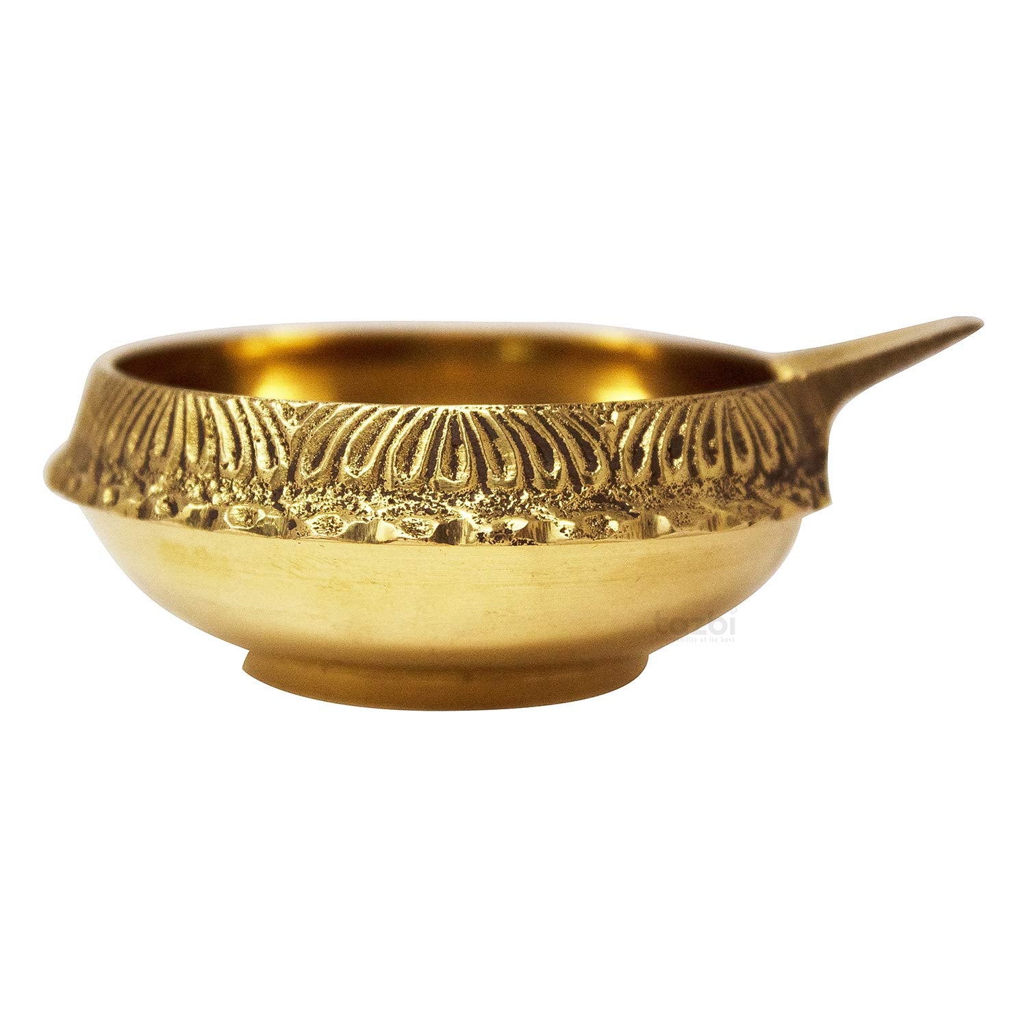 BENGALEN Kuber Diya Small Brass Handmade Oil Lamp with Golden Engraved Made of Virgin Brass Metal Diwali Diya Vilakku for Diwali Decoration Puja Traditional Indian Deepawali Pooja Gift Items