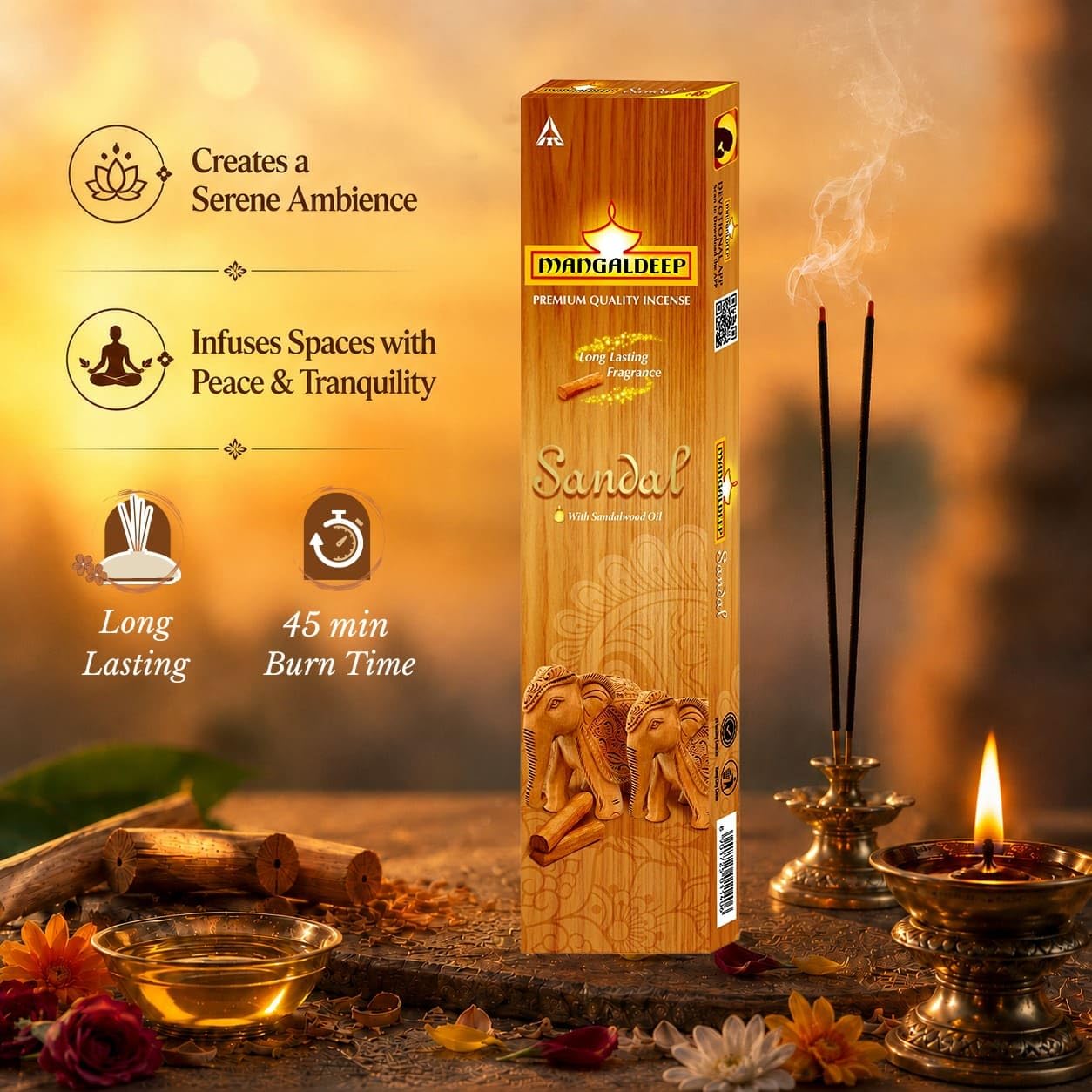 Mangaldeep Sandal Incense Sticks Infused with Sandalwood Oil