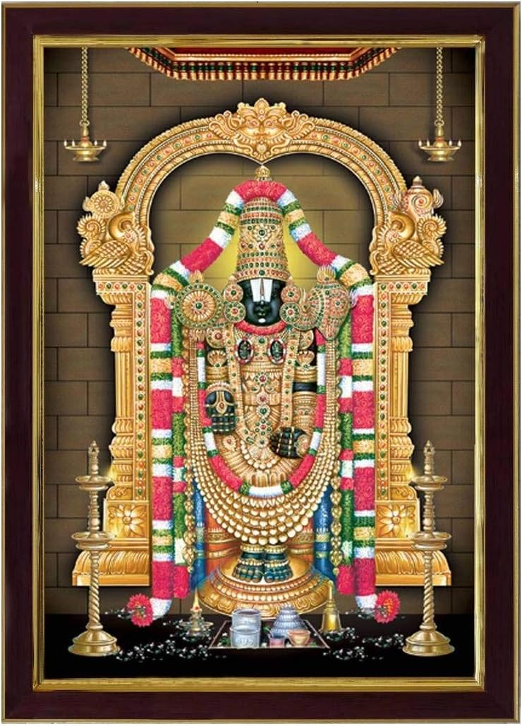 Lord Tirupati Balaji Sparkle Coated Digital Reprint Painting Wall Art Decor Statue Idol for Home Decoration Living Room Office