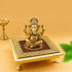 Chowki Velvet Kalash Bajot 8" Wooden Pooja Chowki for Idol Home