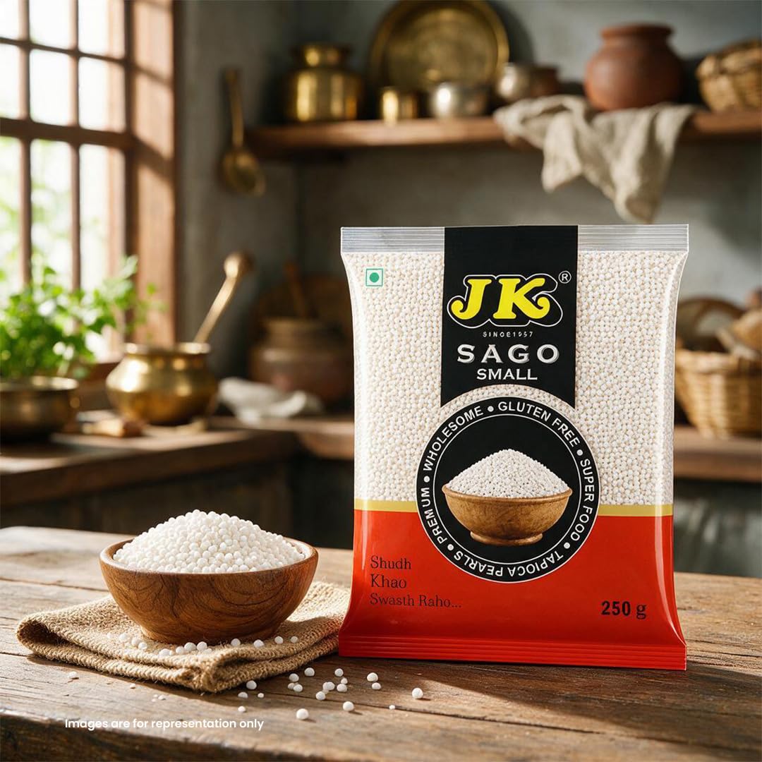 JK Sabudana Premium Sago Moti/Small, 250g Tapioca Granules