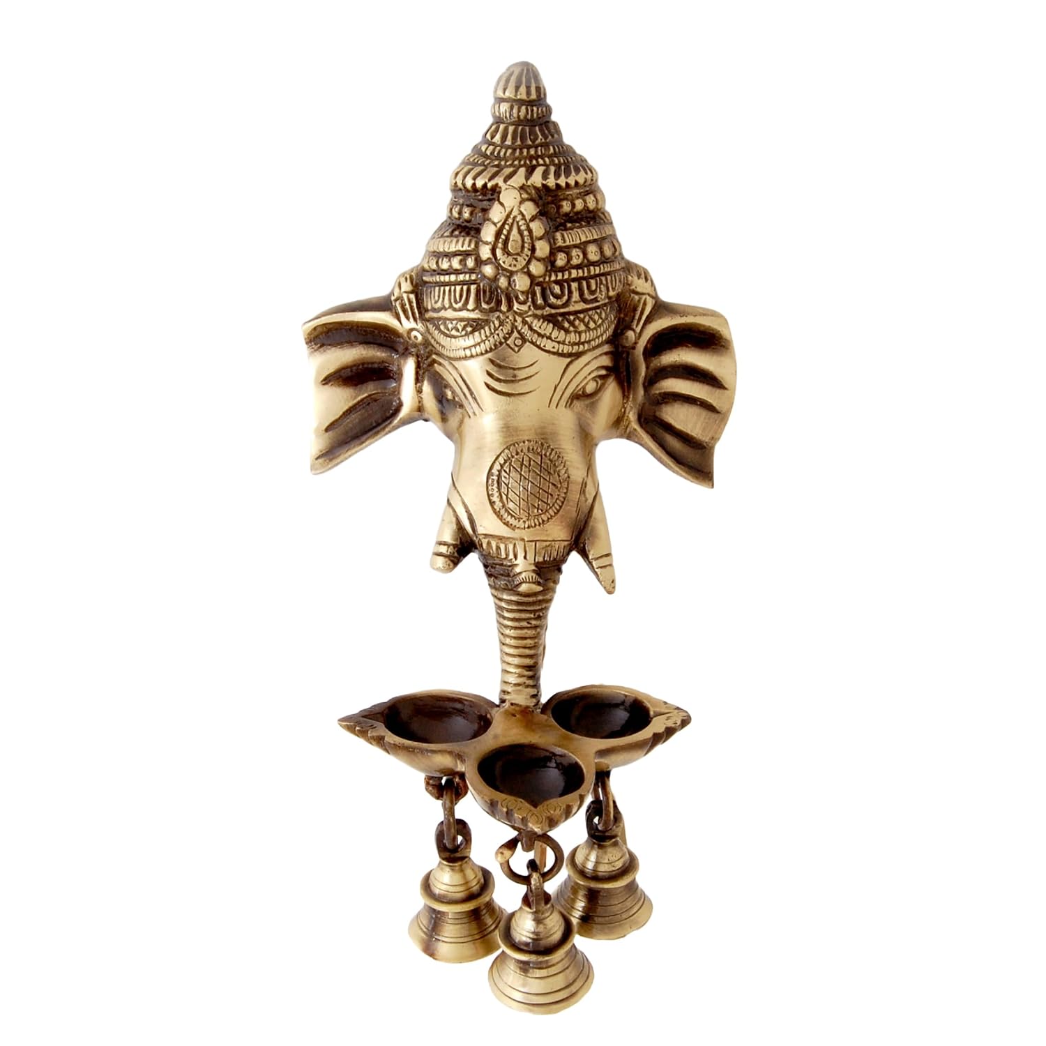 Brass Ganesha Wall Hanging Diya with Bells for Home Decor
