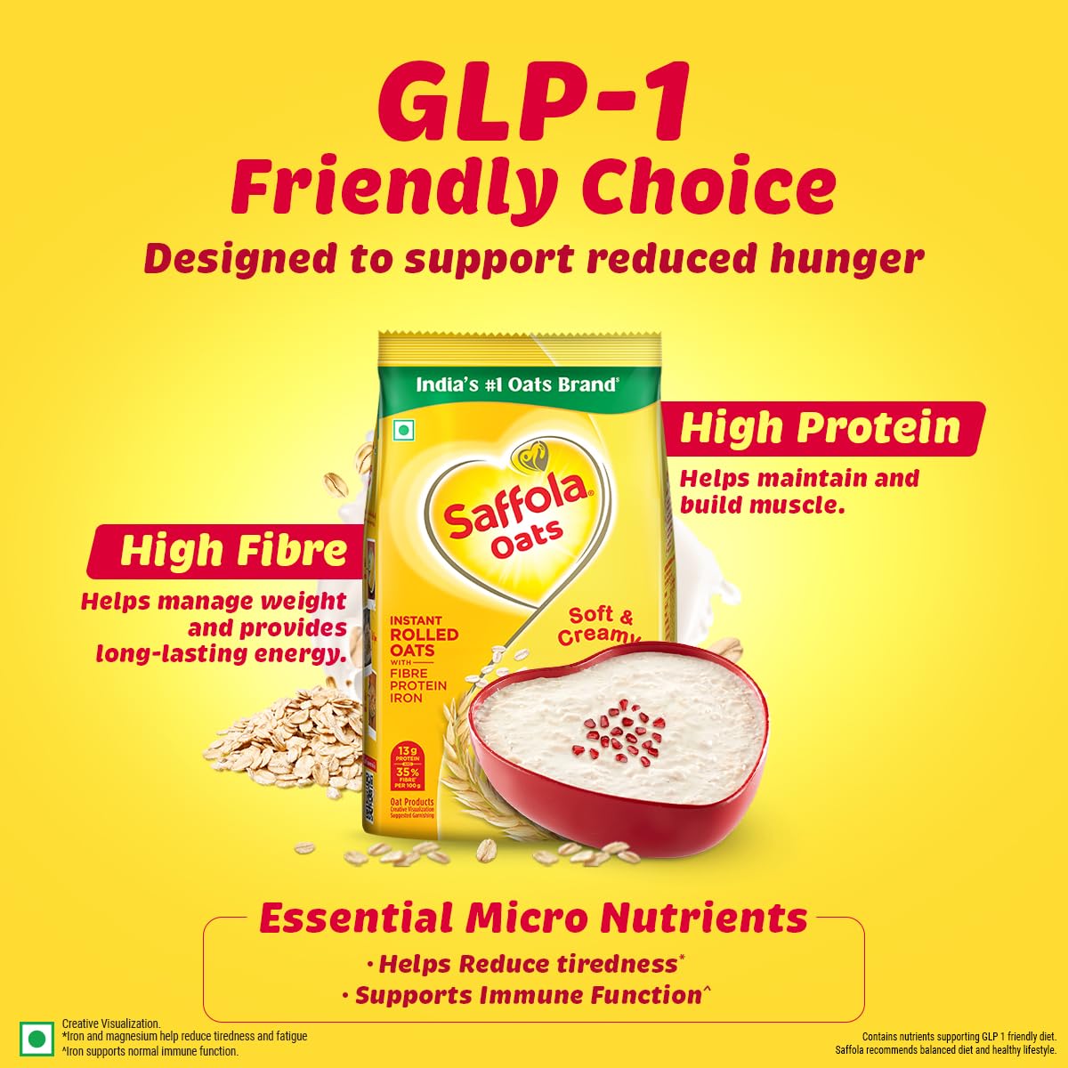 Oats 1Kg High Protein 10g High Fibre Instant Rolled Oats Soft and Creamy